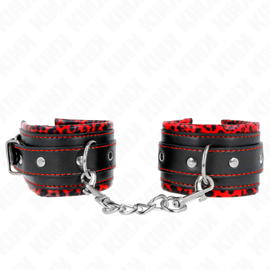 KINK - KOŽEŠINOVÉ ZÁPĚSTNÍ POVLAKY, ČERVENO-ČERNÉ, NASTAVITELNÉ 17-29 CM X 6 CM