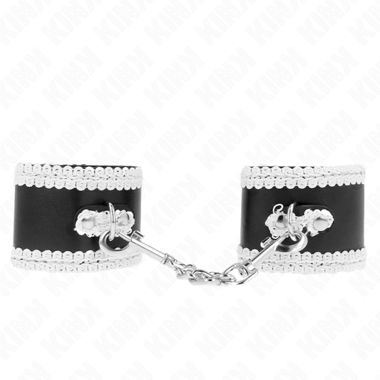 KINK - ČERNÉ ZÁPĚSTNÍ PÁSKY S BÍLOU ZAKRAČENOU KRAJKOU, NASTAVITELNÉ 20-23 CM X 5,5 CM