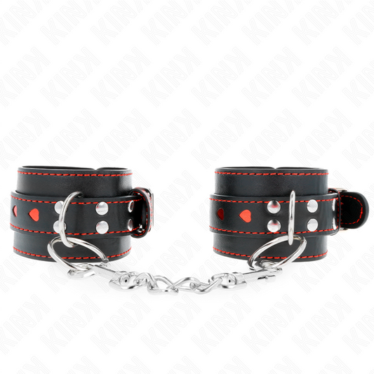 KINK - ČERNÉ ZÁPĚSTNÍ PÁSY S VLOŽKOU ČERVENÉHO SRDCE, NASTAVITELNÉ 21-28 CM X 5,5 CM
