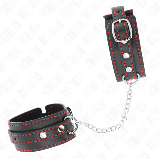 KINK - MALÉ ZÁPĚSTNÍ PÁSY ČERNÉ S ČERVENOU PODŠÍVKOU, NASTAVITELNÉ 14-24 CM X 3,5 CM