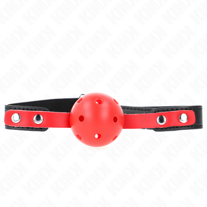 KINK - ČERVENÁ DUTÁ TVRDÁ KULIČKA 4 CM ROUBÍK ČERNÝ PÁSEK 60 x 2 CM NASTAVITELNÁ 37-52 CM