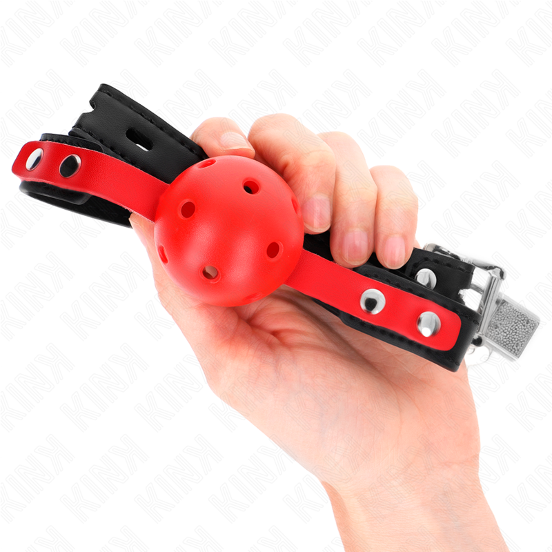 KINK - ČERVENÁ DUTÁ TVRDÁ KULIČKA 4 CM ROUBÍK ČERNÝ PÁSEK 60 x 2 CM NASTAVITELNÁ 37-52 CM