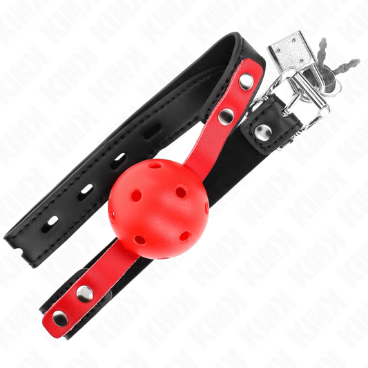 KINK - ČERVENÁ DUTÁ TVRDÁ KULIČKA 4 CM ROUBÍK ČERNÝ PÁSEK 60 x 2 CM NASTAVITELNÁ 37-52 CM