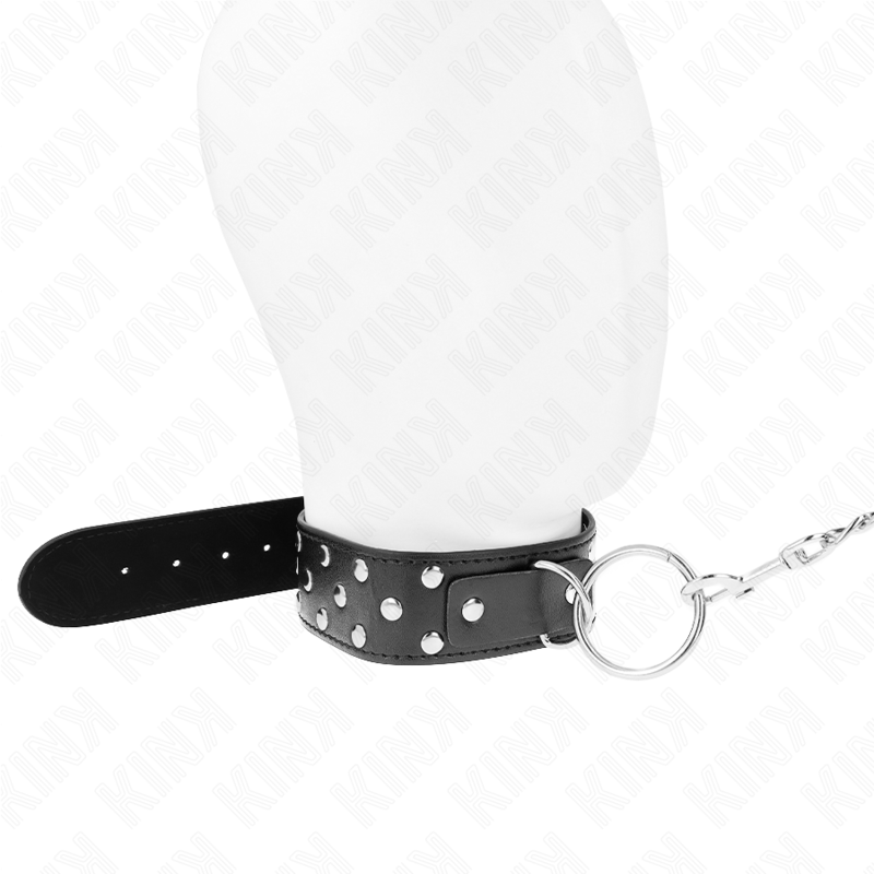 KINK - NÁHRDELNÍK S PÁSKEM, KROUŽKEM A NÝTY 65 CM, ČERNÝ, NASTAVITELNÝ 36-50 CM X 3,8 CM