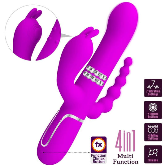 PRETTY LOVE - CAMMY TROJITÝ VIBRÁTOR MULTIFUNKČNÍ 4 V 1 RŮŽOVÝ