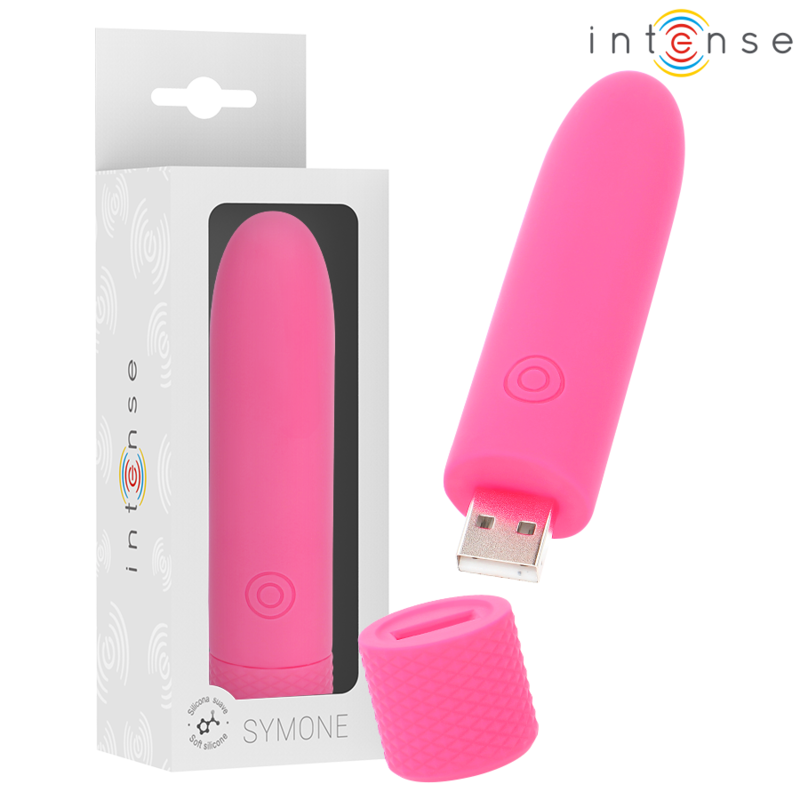 INTENSE - SYMONE USB DOBÍJECÍ VIBRACE BULLET 8 VIBRACÍ RŮŽOVÁ 10 X 2,2 CM