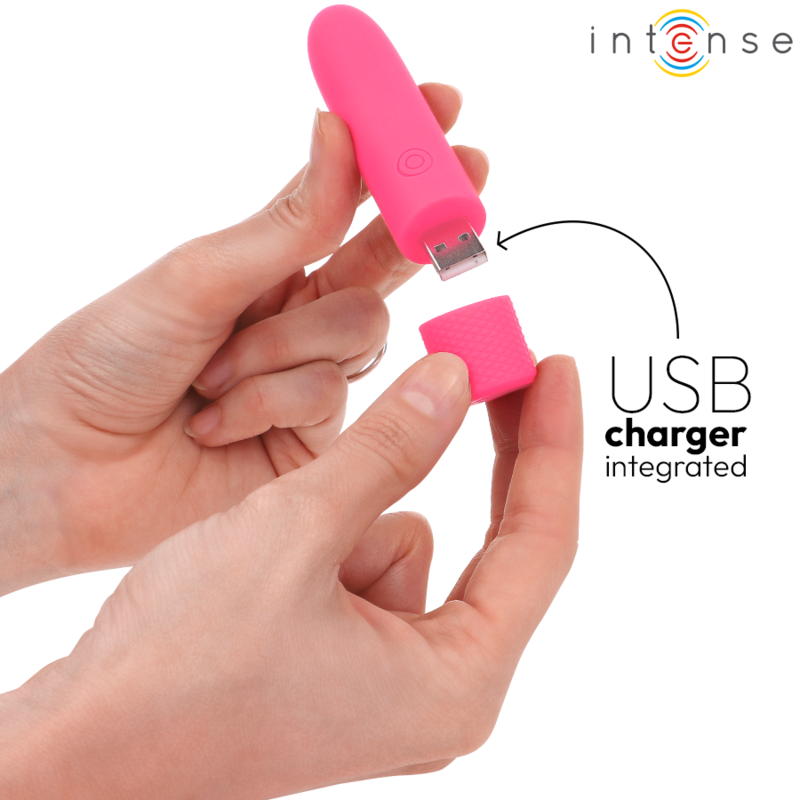 INTENSE - SYMONE USB DOBÍJECÍ VIBRACE BULLET 8 VIBRACÍ RŮŽOVÁ 10 X 2,2 CM
