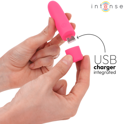 INTENSE - SYMONE USB DOBÍJECÍ VIBRACE BULLET 8 VIBRACÍ RŮŽOVÁ 10 X 2,2 CM