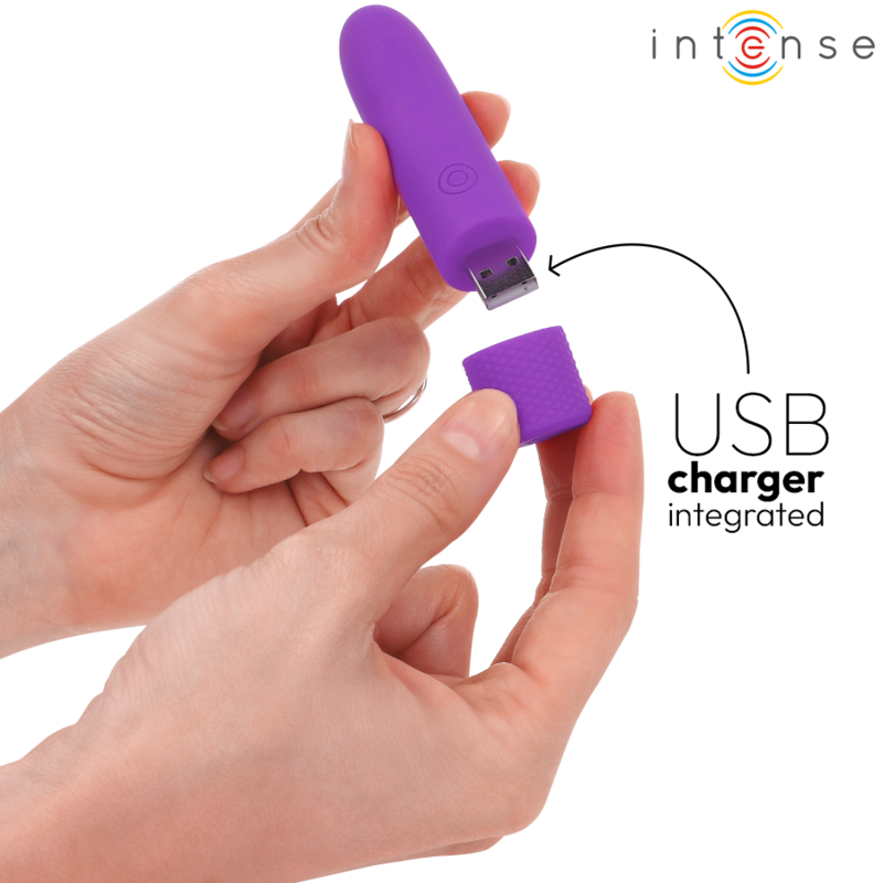 INTENSE - SYMONE USB DOBÍJECÍ VIBRACE BULLET 8 VIBRACÍ FIALOVÁ 10 X 2,2 CM