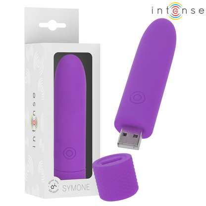 INTENSE - SYMONE USB DOBÍJECÍ VIBRACE BULLET 8 VIBRACÍ FIALOVÁ 10 X 2,2 CM