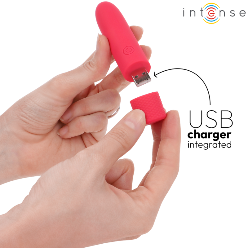 INTENSE - SYMONE USB DOBÍJECÍ VIBRACE BULLET 8 VIBRACÍ ČERVENÁ 10 X 2,2 CM