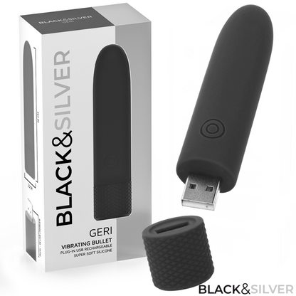 ČERNÁ A STŘÍBRNÁ - GERI USB DOBÍJECÍ VIBRACE BULLET 8 VIBRACÍ ČERNÁ 10 X 2,2 CM