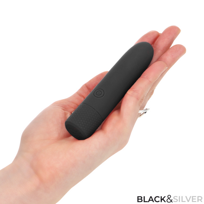 ČERNÁ A STŘÍBRNÁ - GERI USB DOBÍJECÍ VIBRACE BULLET 8 VIBRACÍ ČERNÁ 10 X 2,2 CM