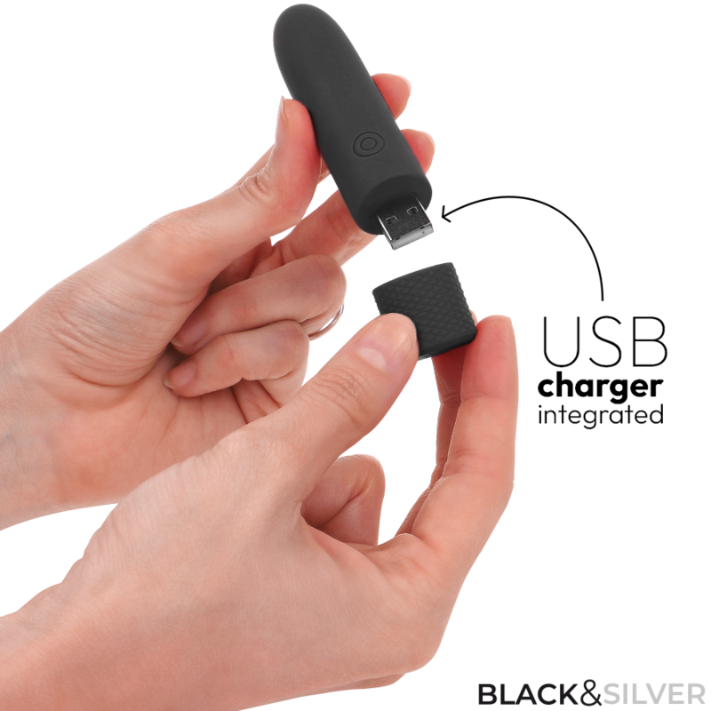 ČERNÁ A STŘÍBRNÁ - GERI USB DOBÍJECÍ VIBRACE BULLET 8 VIBRACÍ ČERNÁ 10 X 2,2 CM