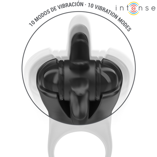 INTENSE - MABEL VIBRAČNÍ KROUŽEK 10 VIBRACÍ SE STIMULÁTOREM KLITORU ČERNÝ