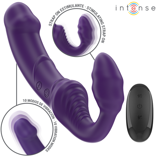 INTENSE - DVOJITÝ VIBRÁTOR JILL 20 CM FIALOVÝ S DÁLKOVÝM OVLÁDÁNÍM