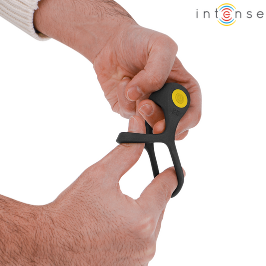 INTENSE - ALEX VIBRÁTOR DVOJITÝ PENISOVÝ KROUŽEK 10 VIBRACÍ ČERNÝ