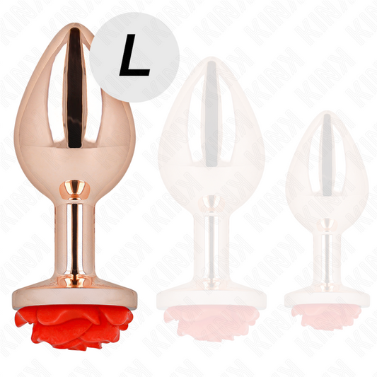 KINK - RŮŽOVĚ ZLATÝ ANÁLNÍ KOlík s červenou růží, velikost L