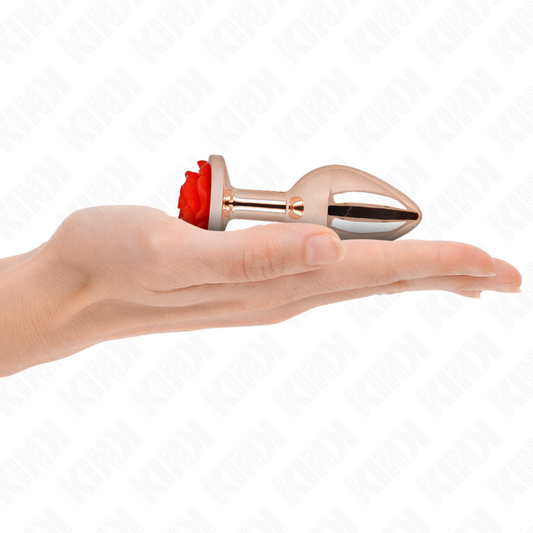 KINK - RŮŽOVĚ ZLATÝ ANÁLNÍ KOlík s červenou růží M