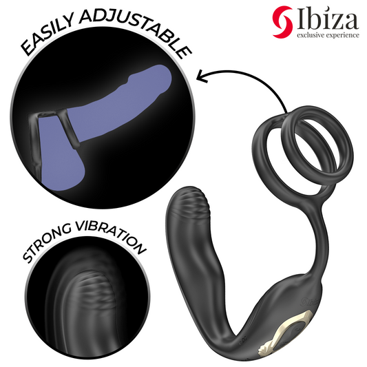 IBIZA - WIGGLE DÁLKOVĚ OVLÁDANÁ ROTAČNÍ ANÁLNÍ KOLEČKA S PERINEÁLNÍMI VIBRACEMI A KROUŽKY PRO ZVĚTŠENÍ PENISU