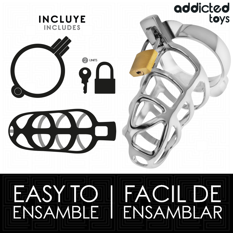 ADDICTED TOYS LOCKED - SILVER LOCK PENIS CAGE METAL SIZE M