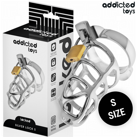ZÁVISLOSTI TOYS LOCKED - STŘÍBRNÁ ZÁMEK KOVOVÁ KLECE NA PENIS VELIKOST S