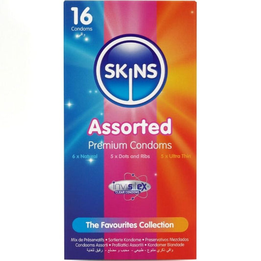SKINS - BALENÍ 16 KONDOMŮ RŮZNÉHO KLASICKÉHO RAZEMÍNKU
