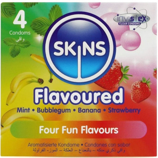 SKINS - KONDOMY PREMIUM S MULTI PŘÍCHUTĚMI, BALENÍ 4 KS