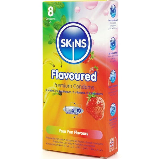SKINS - KONDOMY PREMIUM S MULTI PŘÍCHUTĚMI, BALENÍ 8 KS