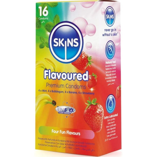 SKINS - PREMIUM KONDOMY S MULTI PŘÍCHUTĚMI, BALENÍ 16 KS