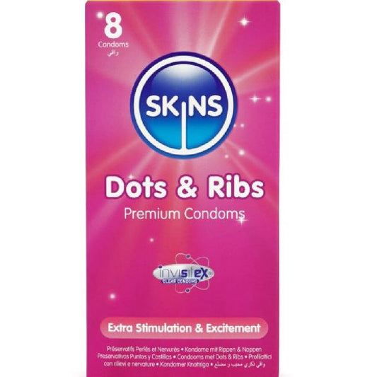 SKINS - DOTS &amp; RIBS PREMIUM KONDOMY BALENÍ 8 KS