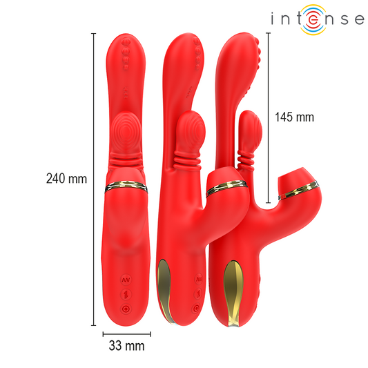 INTENSE - MULTIFUNKČNÍ STIMULÁTOR KLITORU KATY SE 4 VÝMĚNNÝMI HLAVICEMI ČERVENÁ