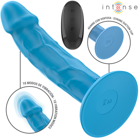 INTENSE - REALISTICKÝ VIBRÁTOR PHOEBE 10 VIBRACÍ MODRÝ DÁLKOVÝ OVLÁDÁNÍ