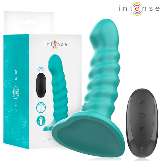 INTENSE - BUFFY VIBRÁTOR VELIKOST S SPIRAL DESIGN 10 VIBRACÍ MODRÉ DÁLKOVÉ OVLÁDÁNÍ