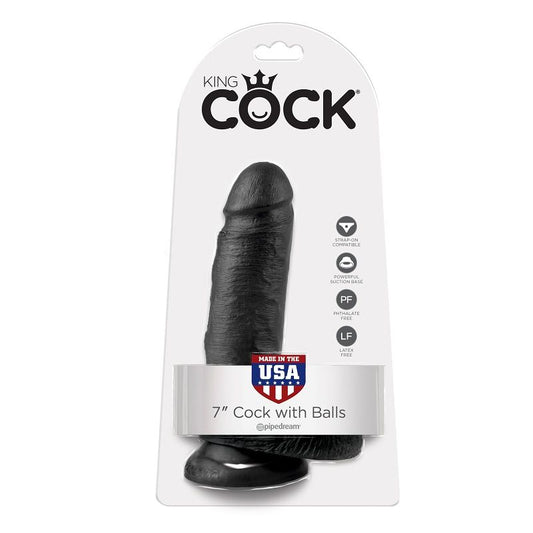 KING COCK - 7 DILDO ČERNÝ S KOULEMI 17,8 CM