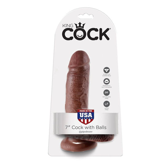 KING COCK - 7 DILDO HNĚDÉ S KOULEMI 17,8 CM