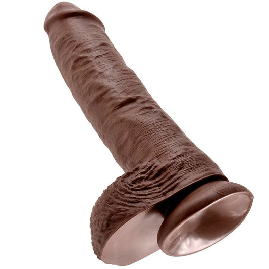KING COCK - 10 DILDO HNĚDÉ S KOULEMI 25,4 CM