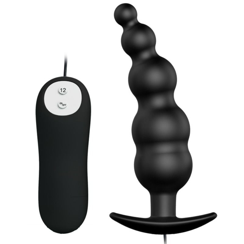 PRETTY LOVE - SILIKONOVÝ ANÁLNÍ KOlík EXTRA STIMULACE A 12 VIBRACÍCH REŽIMŮ ČERNÝ DÁLKOVÝ OVLÁDÁNÍ