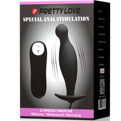 PRETTY LOVE - SILIKONOVÝ ANÁLNÍ KOlík 12 vibračních režimů, černý