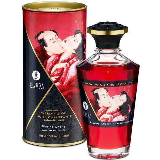 SHUNGA - MASÁŽNÍ OLEJ S TEPLÝM EFEKTEM, INTENZIVNÍ TŘEŠŇOVÁ PŘÍCHUŤ 100 ML
