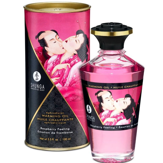 SHUNGA - MASÁŽNÍ OLEJ S TEPLÝM EFEKTEM, INTENZIVNÍ MALINOVÁ PŘÍCHUŤ 100 ML