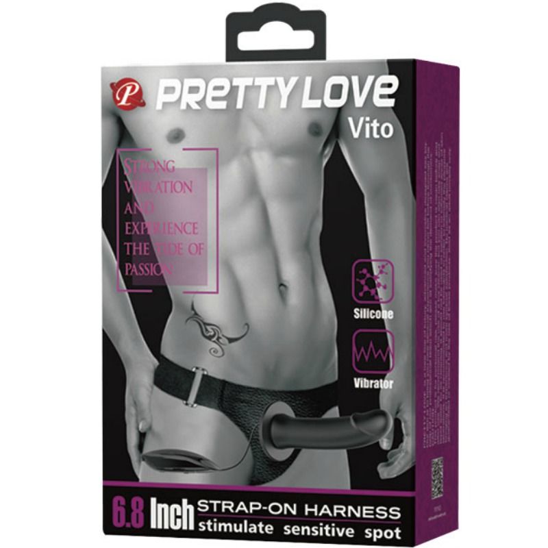 PRETTY LOVE - VITO STRAP ON S DUTÝM DILDEM A VIBRACEMI 17,3 CM