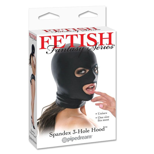 FETISH FANTASY SERIES - SPANDEXOVÁ KAPUCA SE 3 DÍRKAMI