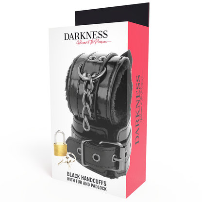 DARKNESS - ČERNÁ NASTAVITELNÁ KOŽENÁ POUTA S VISACÍM ZÁMKEM