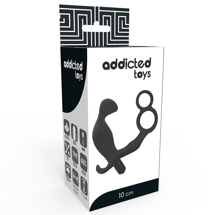 ADDICTED TOYS - ANÁLNÍ KOlík s dvojitým penisovým kroužkem a varlaty, černý
