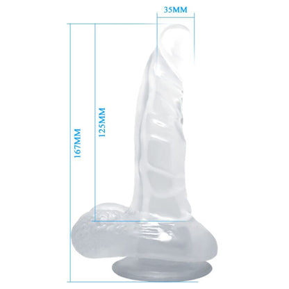 BAILE - REALISTICKÉ DILDO S PŘÍSAVKOU A VARLATY 16,7 CM PRŮHLEDNÉ