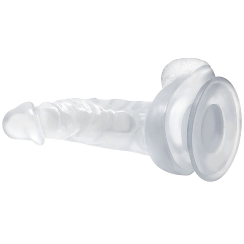 BAILE - REALISTICKÉ DILDO S PŘÍSAVKOU A VARLATY 16,7 CM PRŮHLEDNÉ