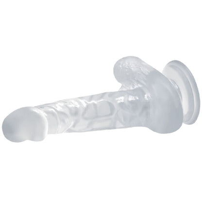BAILE - REALISTICKÉ DILDO S PŘÍSAVKOU A VARLATY 16,7 CM PRŮHLEDNÉ