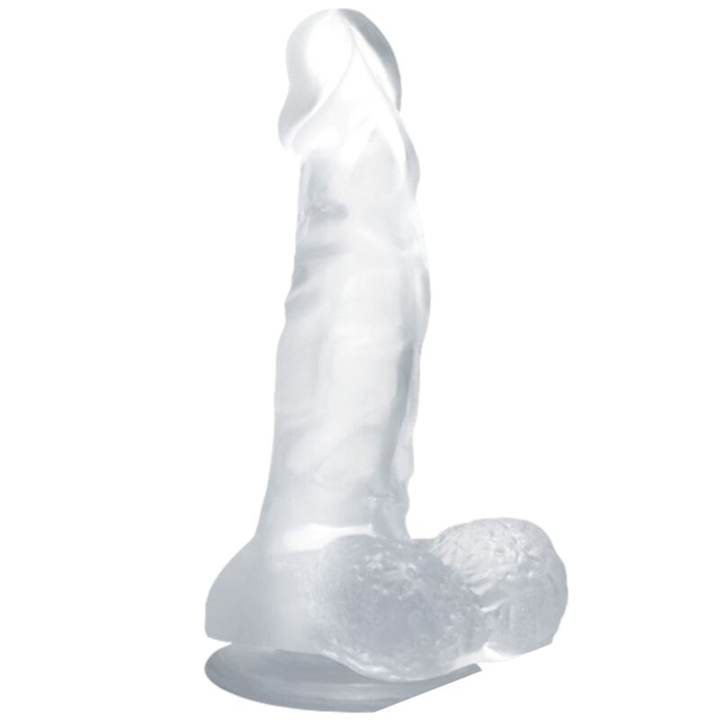 BAILE - REALISTICKÉ DILDO S PŘÍSAVKOU A VARLATY 16,7 CM PRŮHLEDNÉ