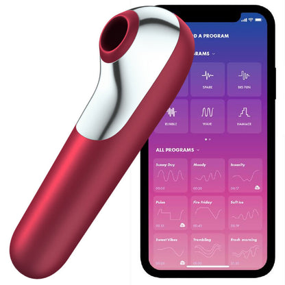 SATISFYER - DUAL LOVE VIBRÁTOR A SÁVAČKA S PULZOVANÝM VZDUCHEM ČERVENÁ